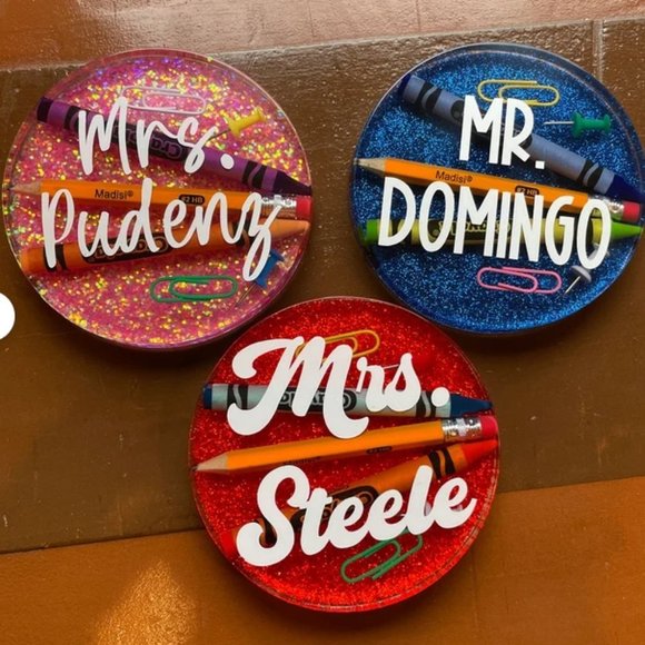 Handmade | Office | Personalized Teacher Resin Coaster Custom Teacher ...